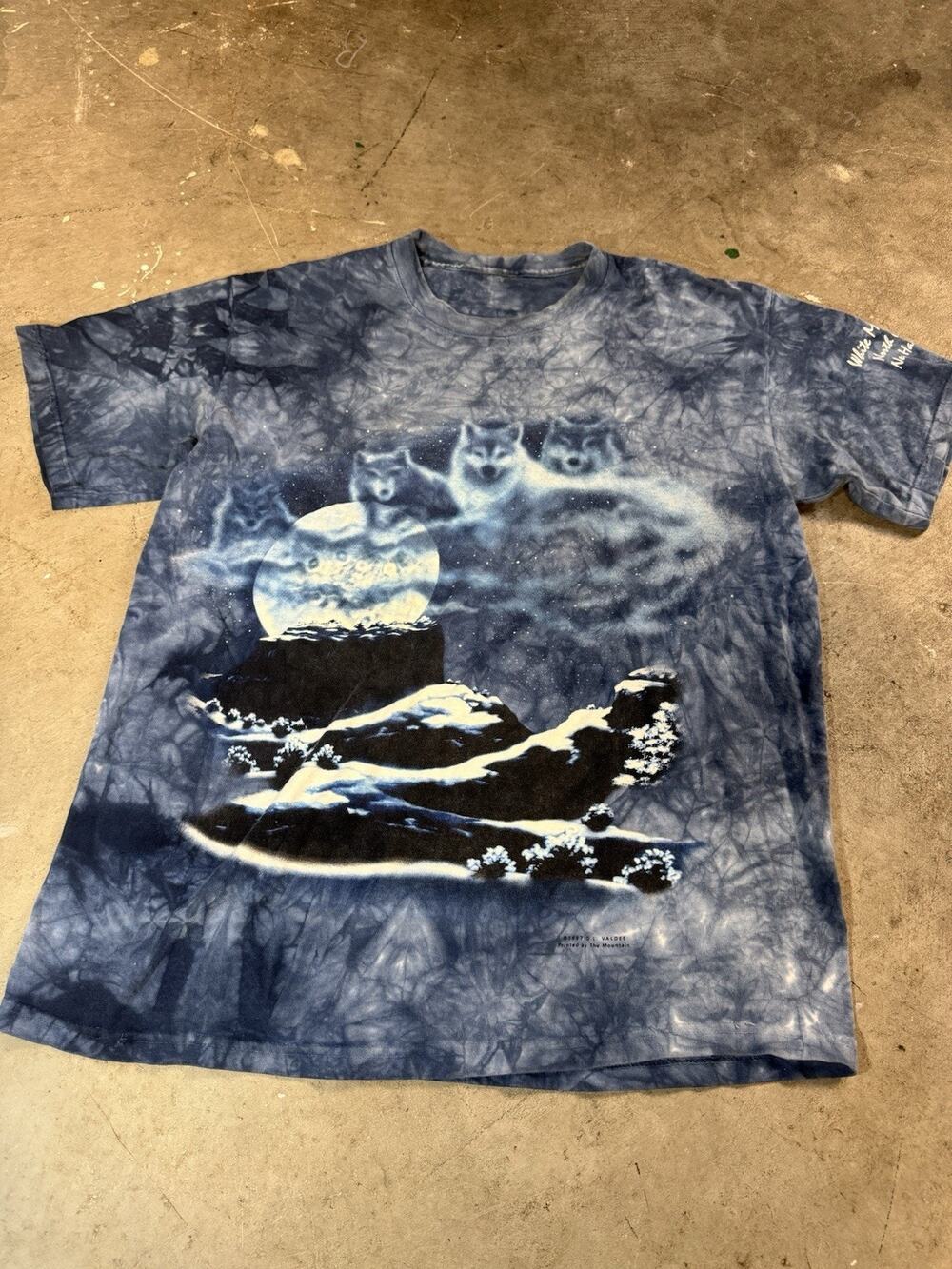 Vintage 1997 Wolves Wolf Moon Blue Tie Dye Animal Nature Winter Earth T-Shirt L